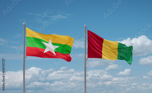 Guinea and Myanmar flags, country relationship concept