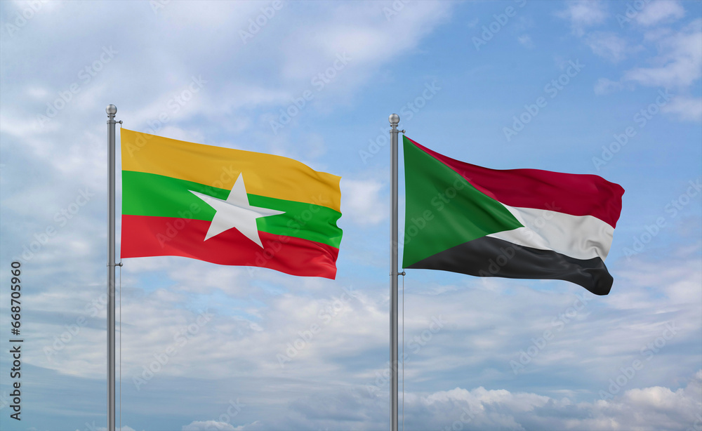Sudan and Myanmar flags, country relationship concept Sudan and Myanmar flags, country relationship concept