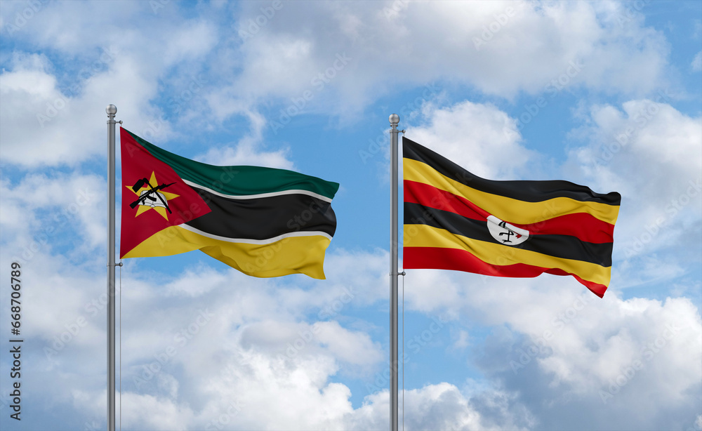 Uganda and Mozambique flags, country relationship concept Uganda and Mozambique flags, country relationship concept