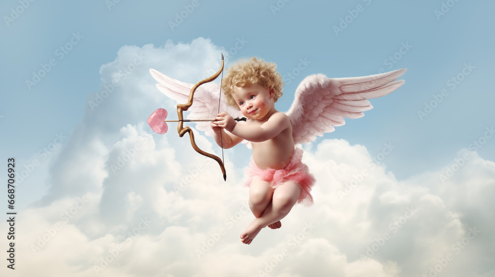 Adorable little cupid shooting arrow on Valentine's day Adorable little cupid shooting arrow on Valentine's day