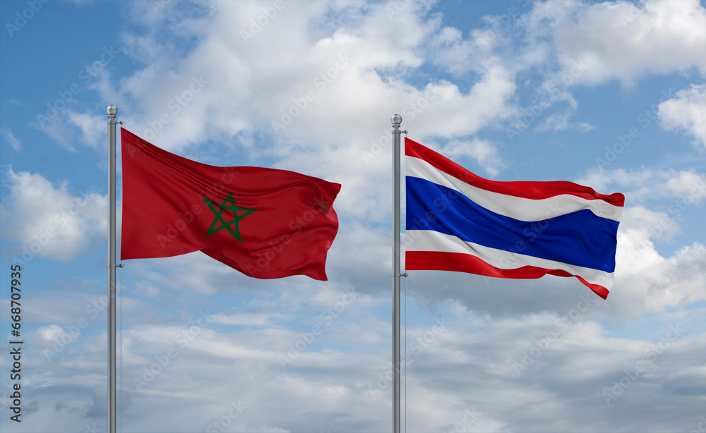 Thailand and Morocco flags, country relationship concept