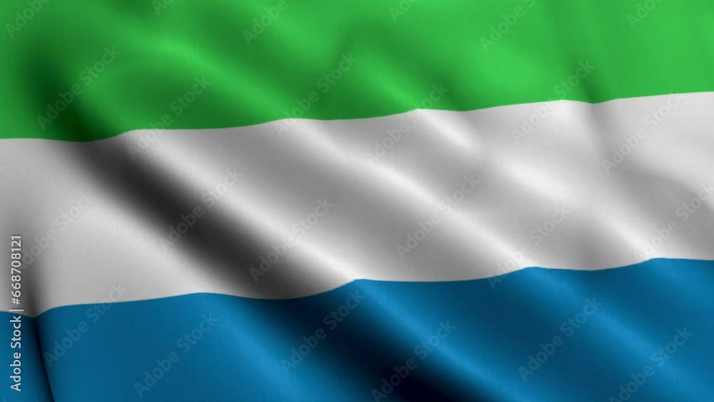 Sierra Leone Flag. Waving Fabric Satin Texture Flag of Sierra Leone 3D illustration. Real Texture Flag of the Republic of Sierra Leone 4K Video Sierra Leone Flag. Waving Fabric Satin Texture Flag of Sierra Leone 3D illustration. Real Texture Flag of the Republic of Sierra Leone 4K Video