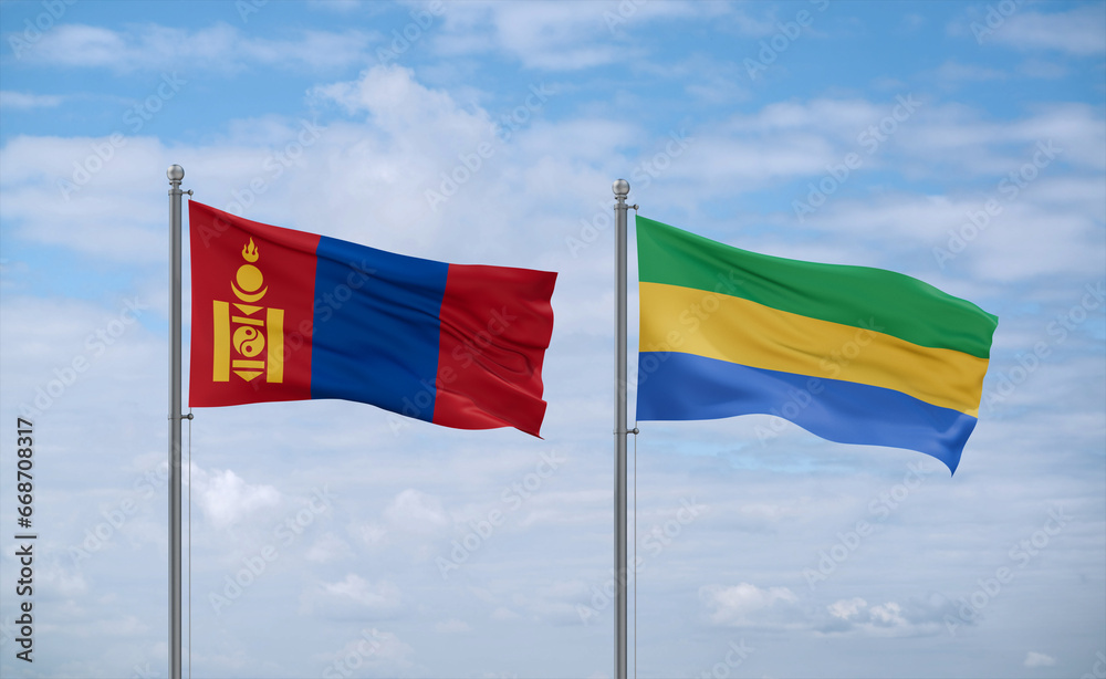 Gabon and Mongolia flags, country relationship concept Gabon and Mongolia flags, country relationship concept