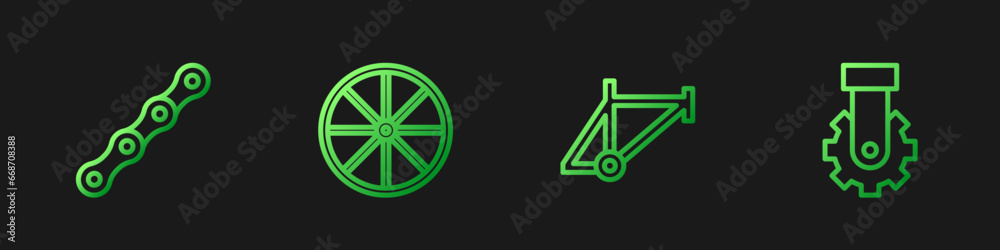 Set line Bicycle frame, chain, wheel and Derailleur bicycle rear. Gradient color icons. Vector Set line Bicycle frame, chain, wheel and Derailleur bicycle rear. Gradient color icons. Vector