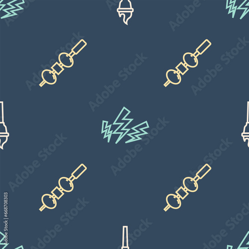 Set line Torch flame, Olive and cheese on chopstick and Zeus on seamless pattern. Vector