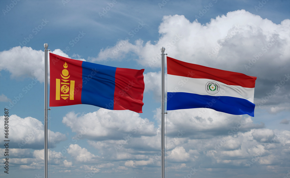 Paraguay and Mongolia flags, country relationship concept Paraguay and Mongolia flags, country relationship concept
