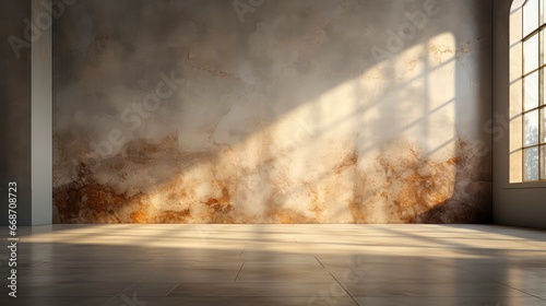 Modern cave-inspired room with panoramic window revealing vast desert landscape, blending nature and architecture.