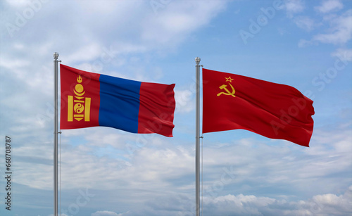 Soviet Union and Mongolia flags, country relationship concept