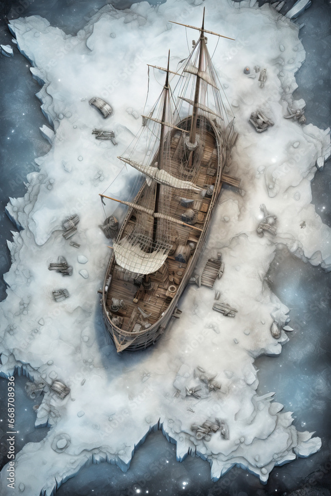 DnD Map Arctic Shipwreck: Aerial View Stock Illustration | Adobe Stock