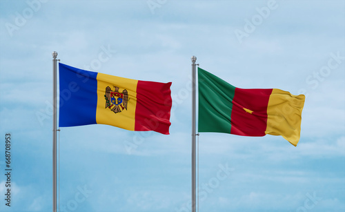 Cameroon and Moldova flags, country relationship concept