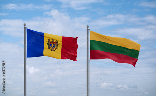Lithuania and Moldova flags, country relationship concept