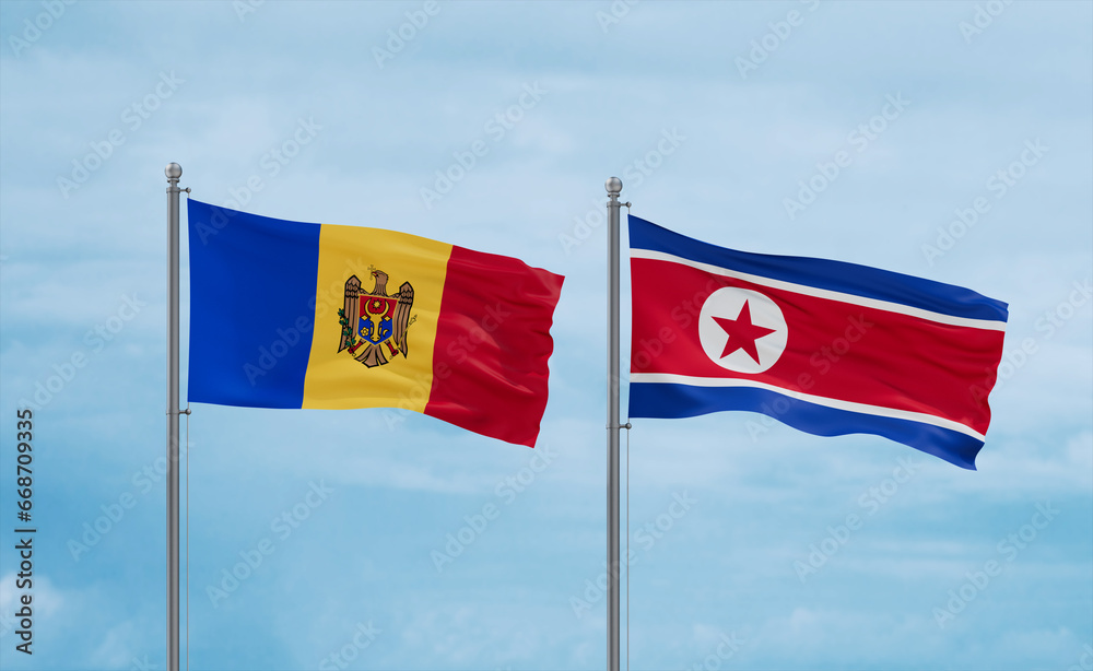 North Korea and Moldova flags, country relationship concept North Korea and Moldova flags, country relationship concept