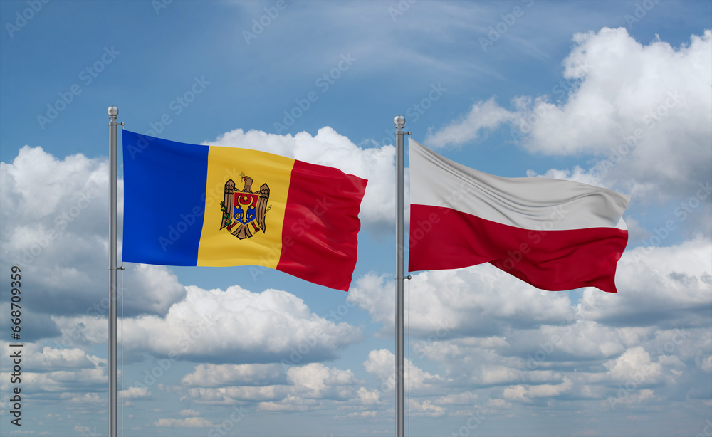 Poland and Moldova flags, country relationship concept Poland and Moldova flags, country relationship concept