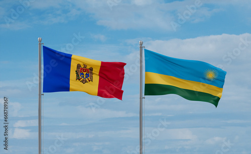 Rwanda and Moldova flags, country relationship concept