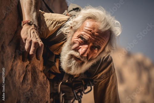 Arabic Male Elderly Cragsman Bouldering Background Generative AI