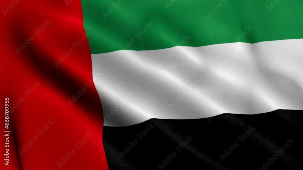 United Arab Emirates Flag. Waving Fabric Satin Texture Flag of United Arab Emirates 3D illustration. Real Texture Flag of the United Arab Emirates 4K Video United Arab Emirates Flag. Waving Fabric Satin Texture Flag of United Arab Emirates 3D illustration. Real Texture Flag of the United Arab Emirates 4K Video