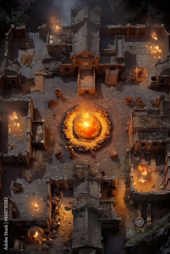 DnD Map Burning Village from Above.