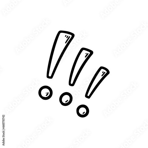 Freewritten exclamation mark. Doodle illustration of scream, talk, angry emotion, aggression expression. Attention or stop sign photo