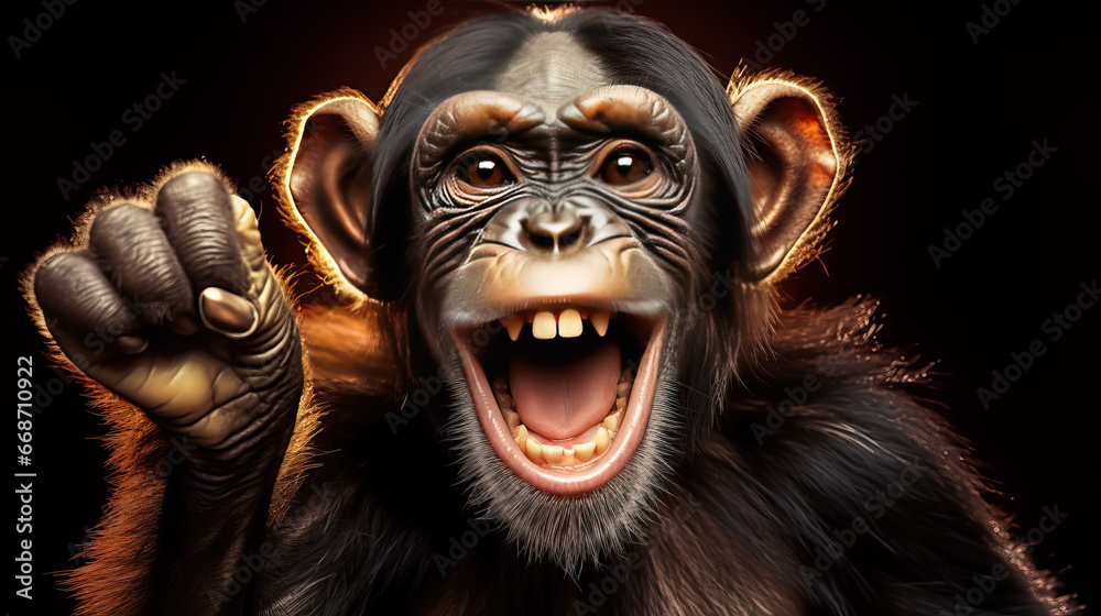 close up of a smiling chimp created with Generative AI technology