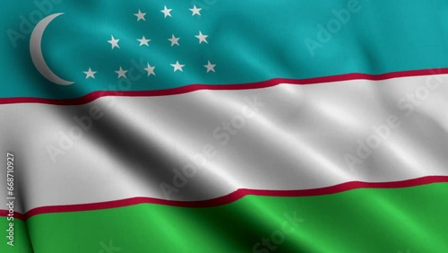 Uzbekistan Flag. Waving  Fabric Satin Texture Flag of Uzbekistan 3D illustration. Real Texture Flag of the Republic of Uzbekistan 4K Video
