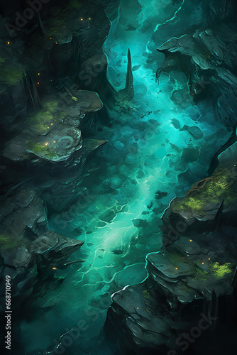 DnD Map Cave's Luminescent Lagoon Aerial View