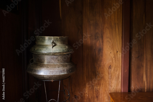 An ancient jar is placed in the house.