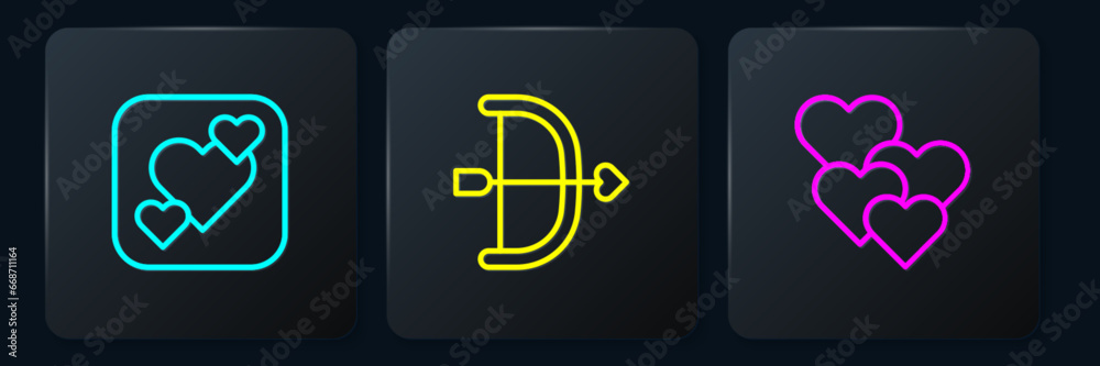 Set line Heart, and Bow and arrow. Black square button. Vector Set line Heart, and Bow and arrow. Black square button. Vector