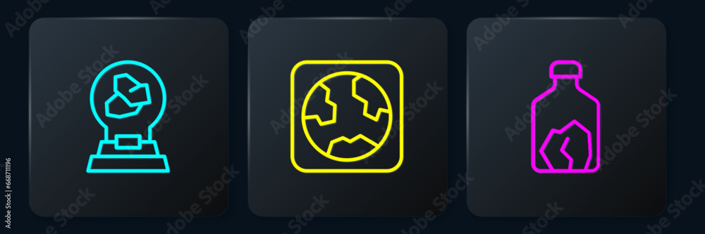 Set line Exhibition with minerals, rocks, Ore mining and Earth globe. Black square button. Vector Set line Exhibition with minerals, rocks, Ore mining and Earth globe. Black square button. Vector