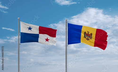 Moldova and Panama flags, country relationship concept