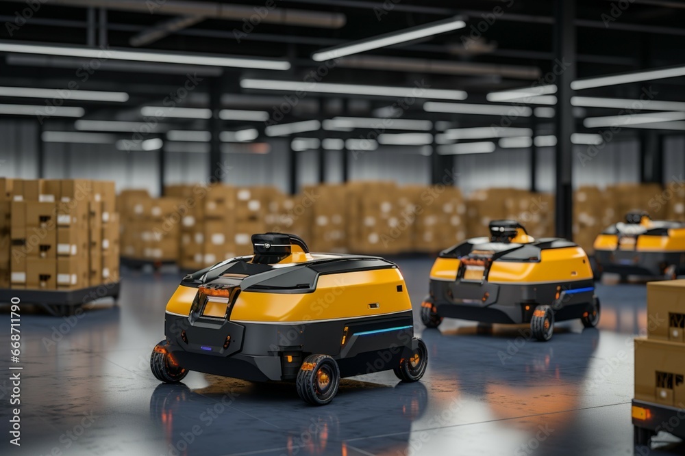 AGVs and robots collaborate for efficient parcel sorting, processing hundreds hourly