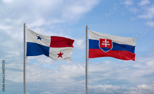Photography Slovakia and Panama flags, country relationship concept