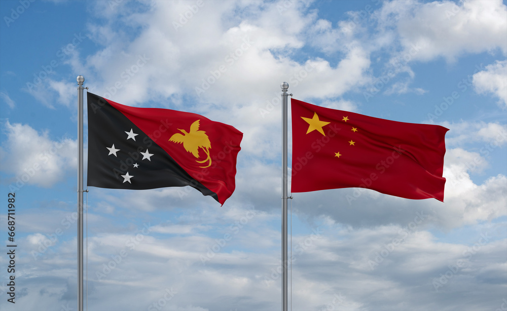China and Papua New Guinea flags, country relationship concept China and Papua New Guinea flags, country relationship concept