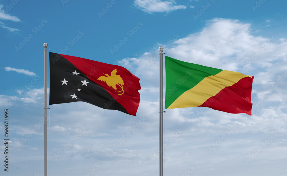 Congo and Papua New Guinea flags, country relationship concept
