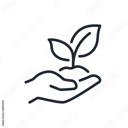 Plant sprout in the hand. Growth concept editable stroke outline icon isolated on white background flat vector illustration. Pixel perfect. 64 x 64.