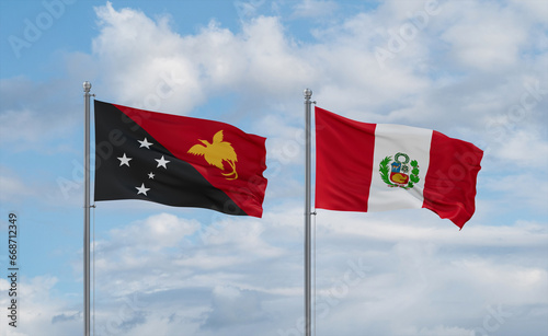Peru and Papua New Guinea flags, country relationship concept