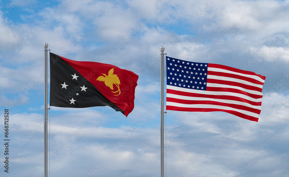 USA and Papua New Guinea flags, country relationship concepts USA and Papua New Guinea flags, country relationship concepts