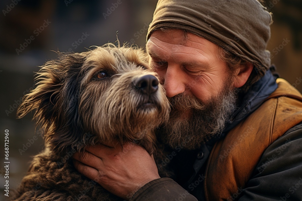 Soft-focus Portrait of a Bearded Man Cherishing His Canine Friend Soft-focus Portrait of a Bearded Man Cherishing His Canine Friend