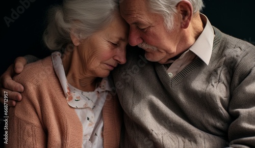 Elderly Couple Embracing in Softly Textured Cottagecore Style photo