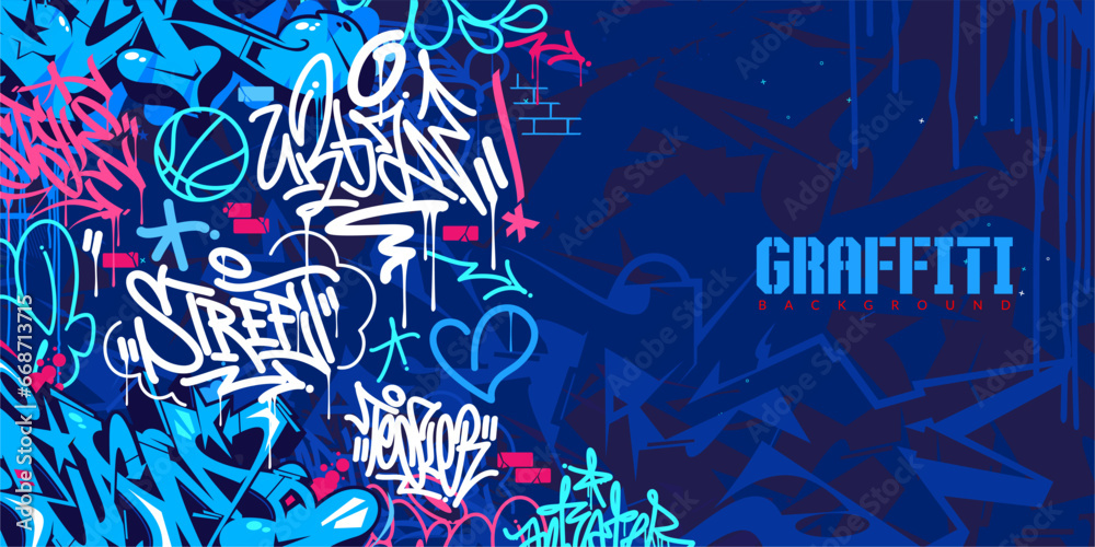 Colorful Blue Abstract Urban Style Hiphop Graffiti Street Art Vector Illustration Background Template