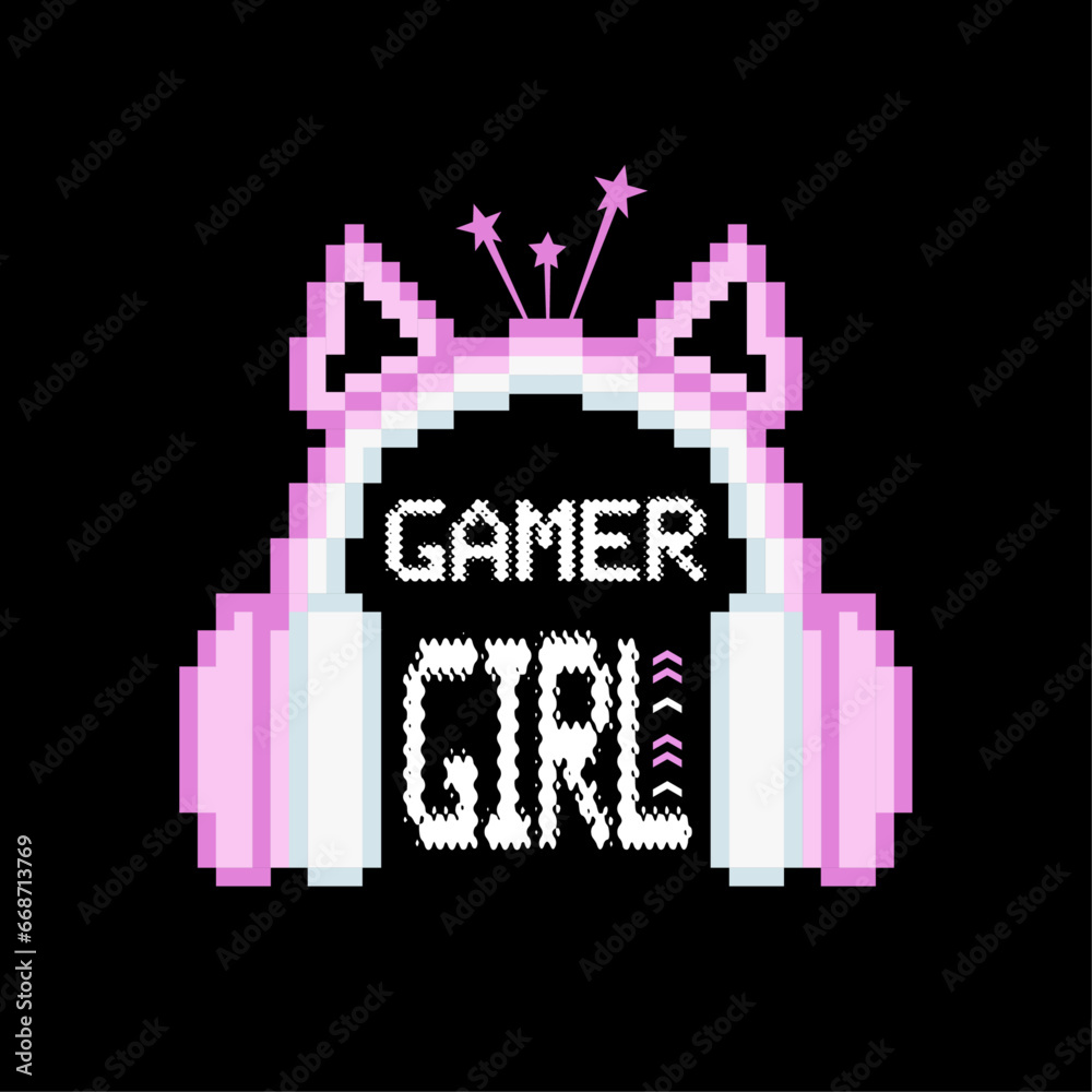 Gamer Girl. Awesome Gaming T-Shirt Design for Girls, Cute headphone Illustration