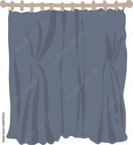 Curtains hand drawn cartoon cute sketch drawing colored set of individual elements on a white background. Interior, room decoration, window framing, tulle fabrics