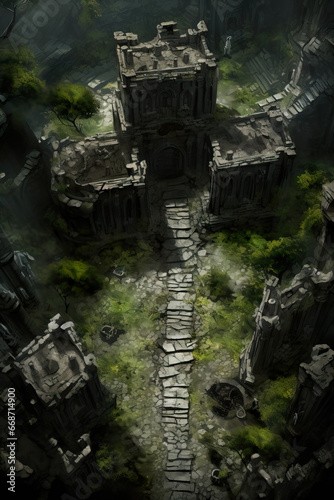 DnD Map Overrun City Ruins Aerial View.