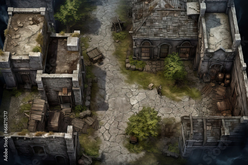 DnD Map Time-Worn Town Ruins: Aerial Perspective