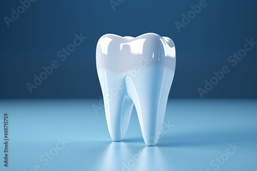 Dental and health care concept 3D illustration shows tooth with inspection mirror