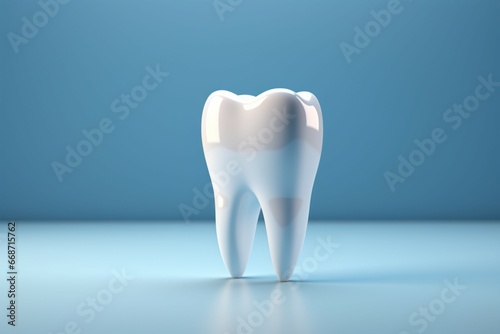 Dental and health care concept 3D illustration shows tooth with inspection mirror