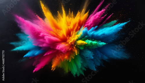 colorful dust exploring floating on a dark background with vibrant colors from top view
