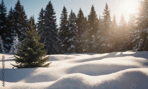 Decorated Christmas tree in the snow. Sunny winter New Year's Eve landscape © NeuroSky