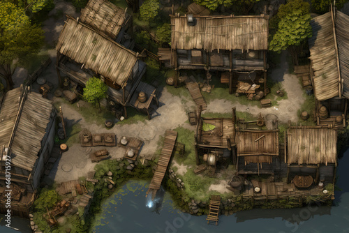 DnD Map Elevated Village Huts from Above photo