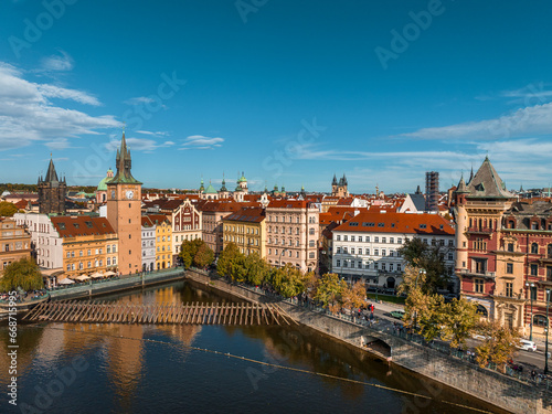 Scenic view of Prague Old town on Vltava River, Karlovy Lázne, Czech Republic