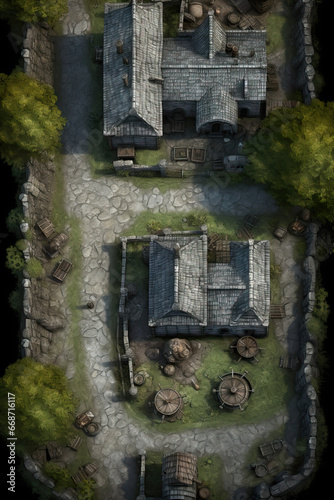 DnD Map Village's Whispering Walls Aerial Shot © Nadge